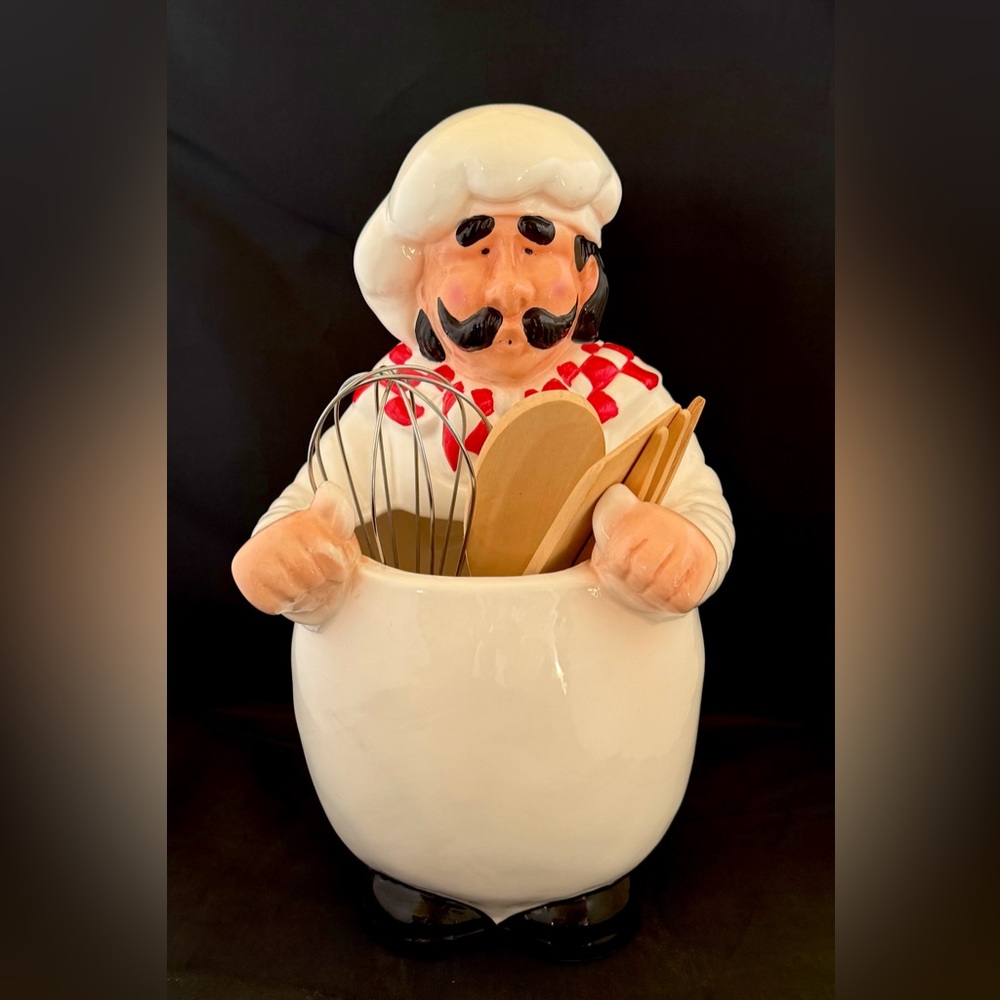 Vintage 1998 Italian Chef Terry’s Village Kitchen Utensil Holder. Utensils Incl.